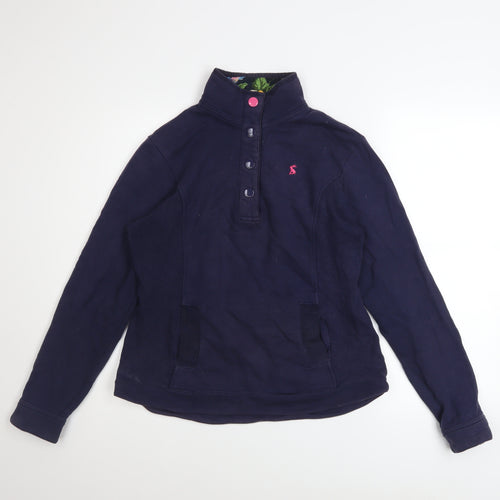 Joules Women Navy Henley Pullover Sweatshirt UK 10 Cotton Floral Lined