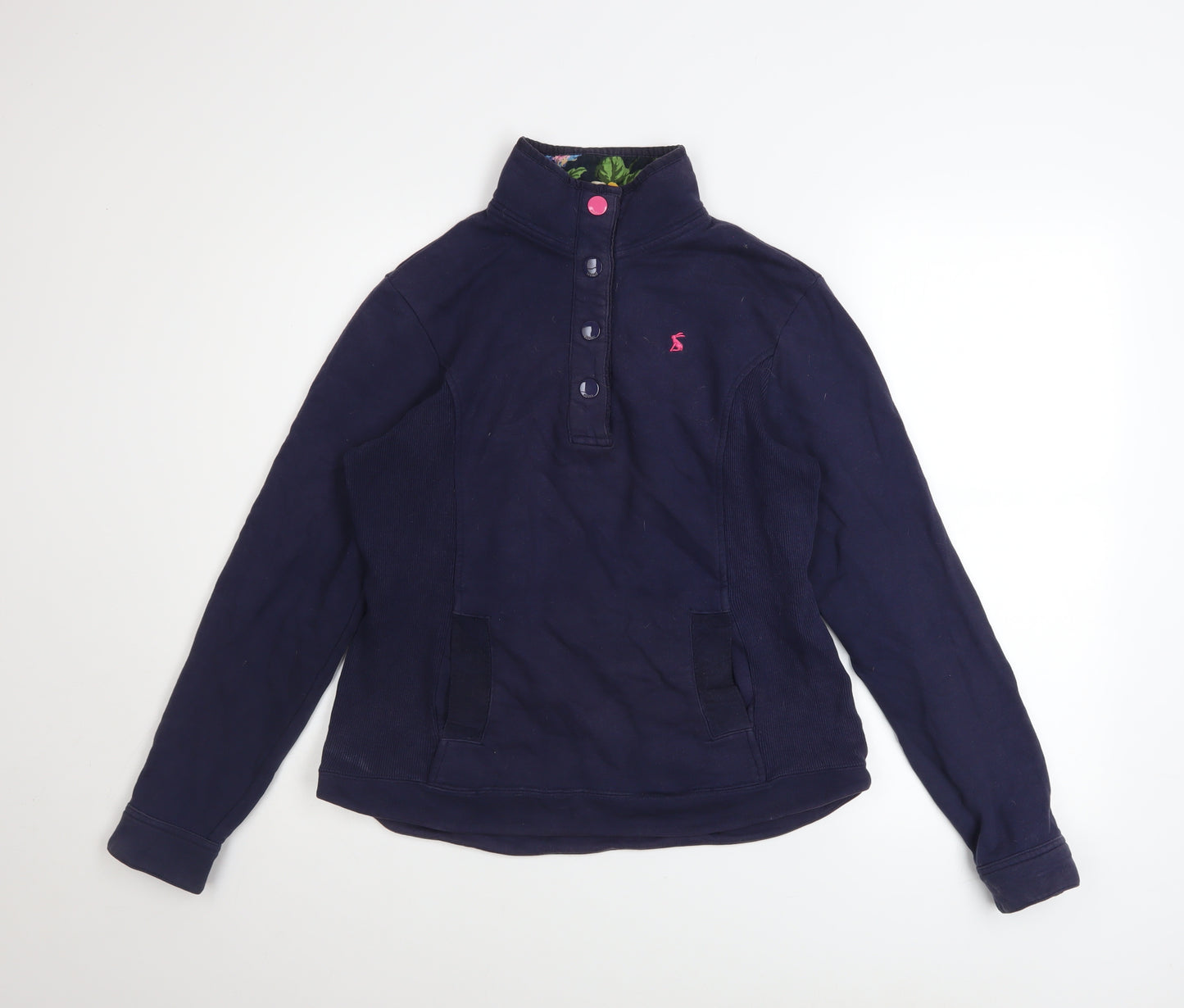 Joules Women Navy Henley Pullover Sweatshirt UK 10 Cotton Floral Lined
