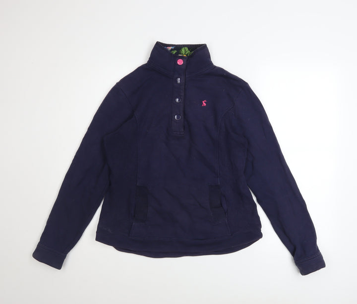 Joules Women Navy Henley Pullover Sweatshirt UK 10 Cotton Floral Lined