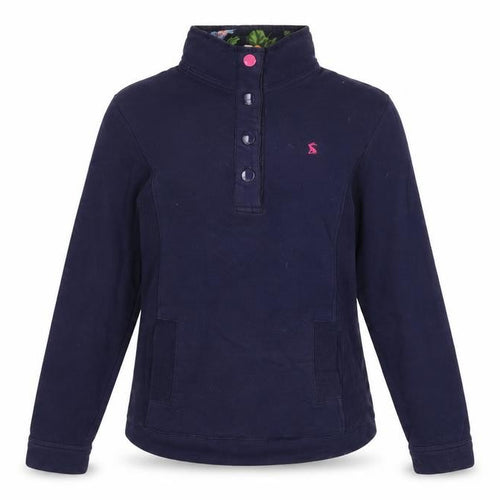 Joules Women Navy Henley Pullover Sweatshirt UK 10 Cotton Floral Lined