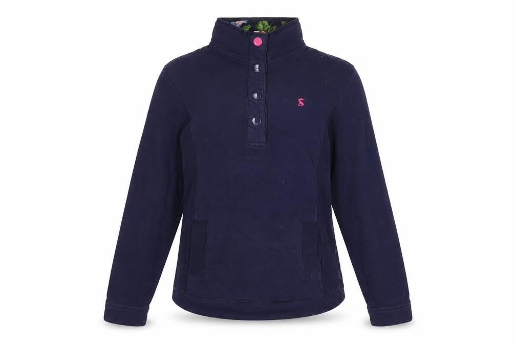 Joules Women Navy Henley Pullover Sweatshirt UK 10 Cotton Floral Lined