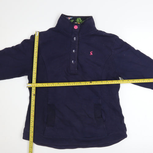 Joules Women Navy Henley Pullover Sweatshirt UK 10 Cotton Floral Lined