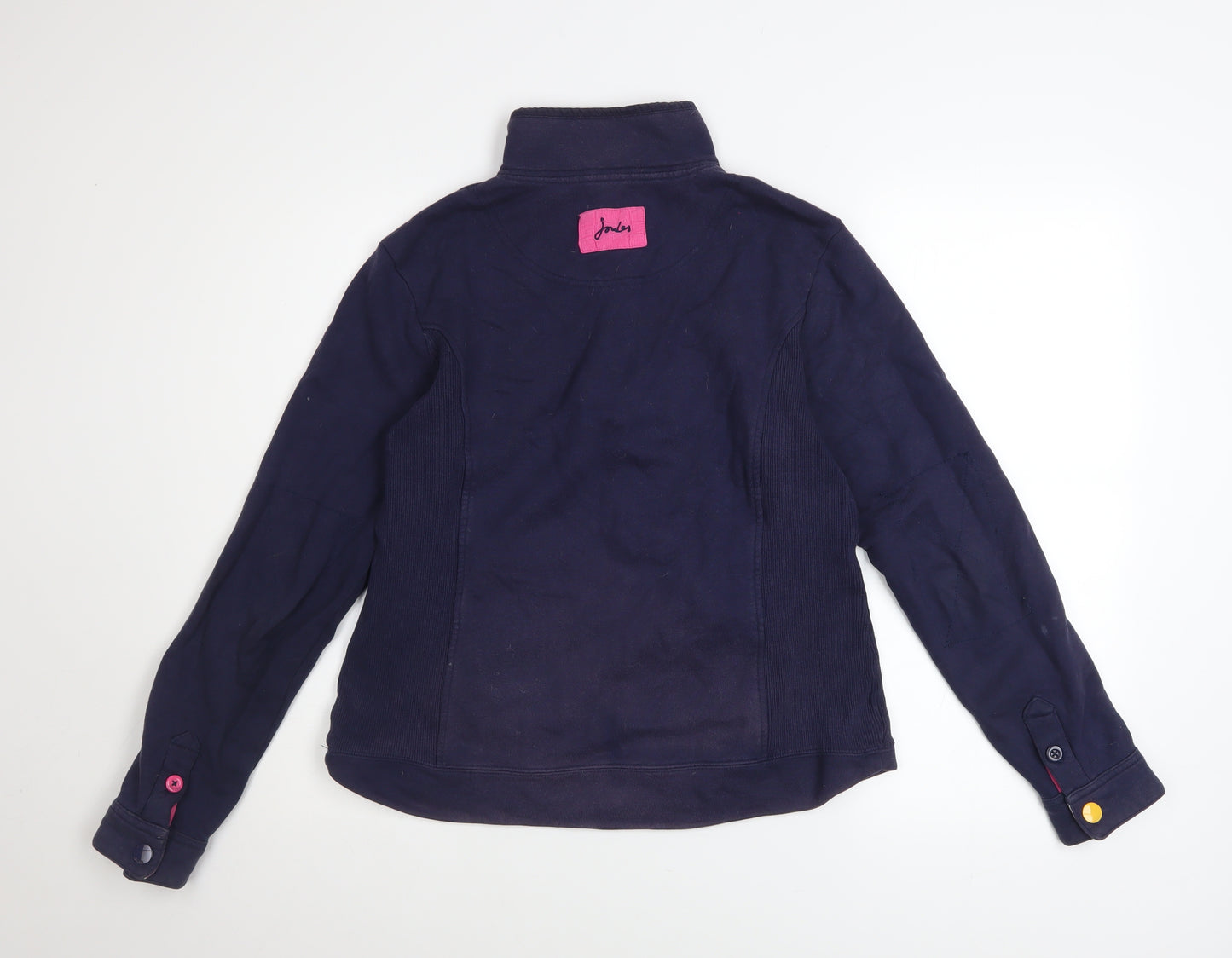 Joules Women Navy Henley Pullover Sweatshirt UK 10 Cotton Floral Lined