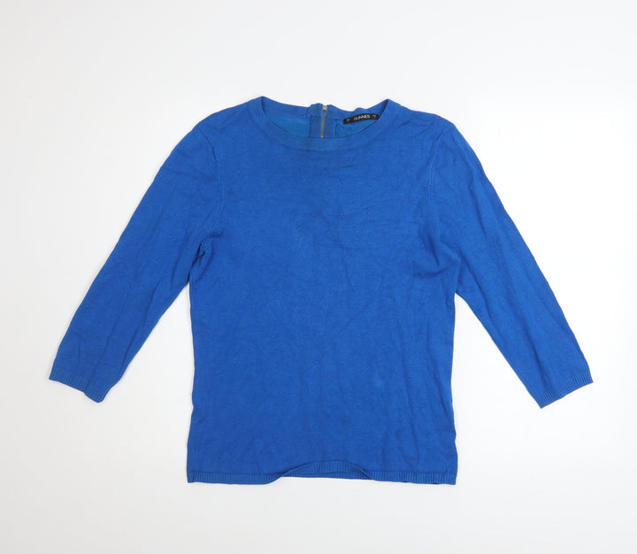 Dunnes Women’s Blue Crew Neck 3/4 Sleeve Knit Pullover Jumper Size S