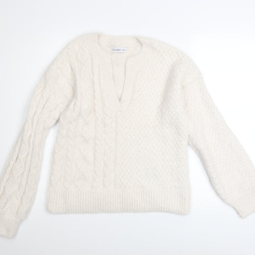 Gallery Women’s Ivory Cable Knit V-Neck Jumper Size S