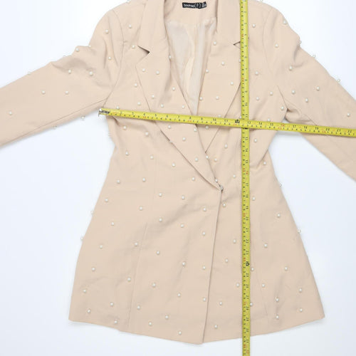 Boohoo Womens Beige Pearl Embellished Blazer UK 8 Classic Mid-Length