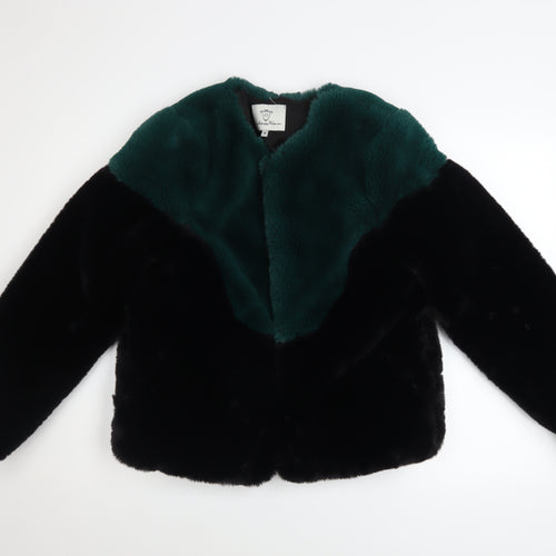 Lucy Wang Womens Black and Green Faux Fur Jacket Size M