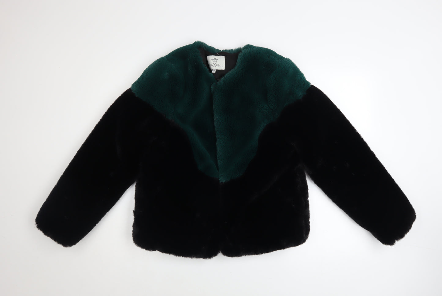 Lucy Wang Womens Black and Green Faux Fur Jacket Size M