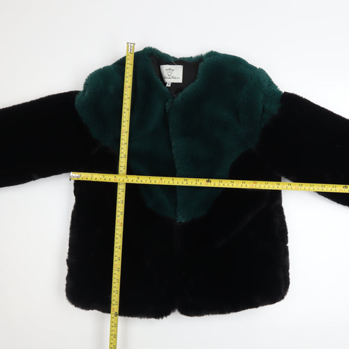 Lucy Wang Womens Black and Green Faux Fur Jacket Size M