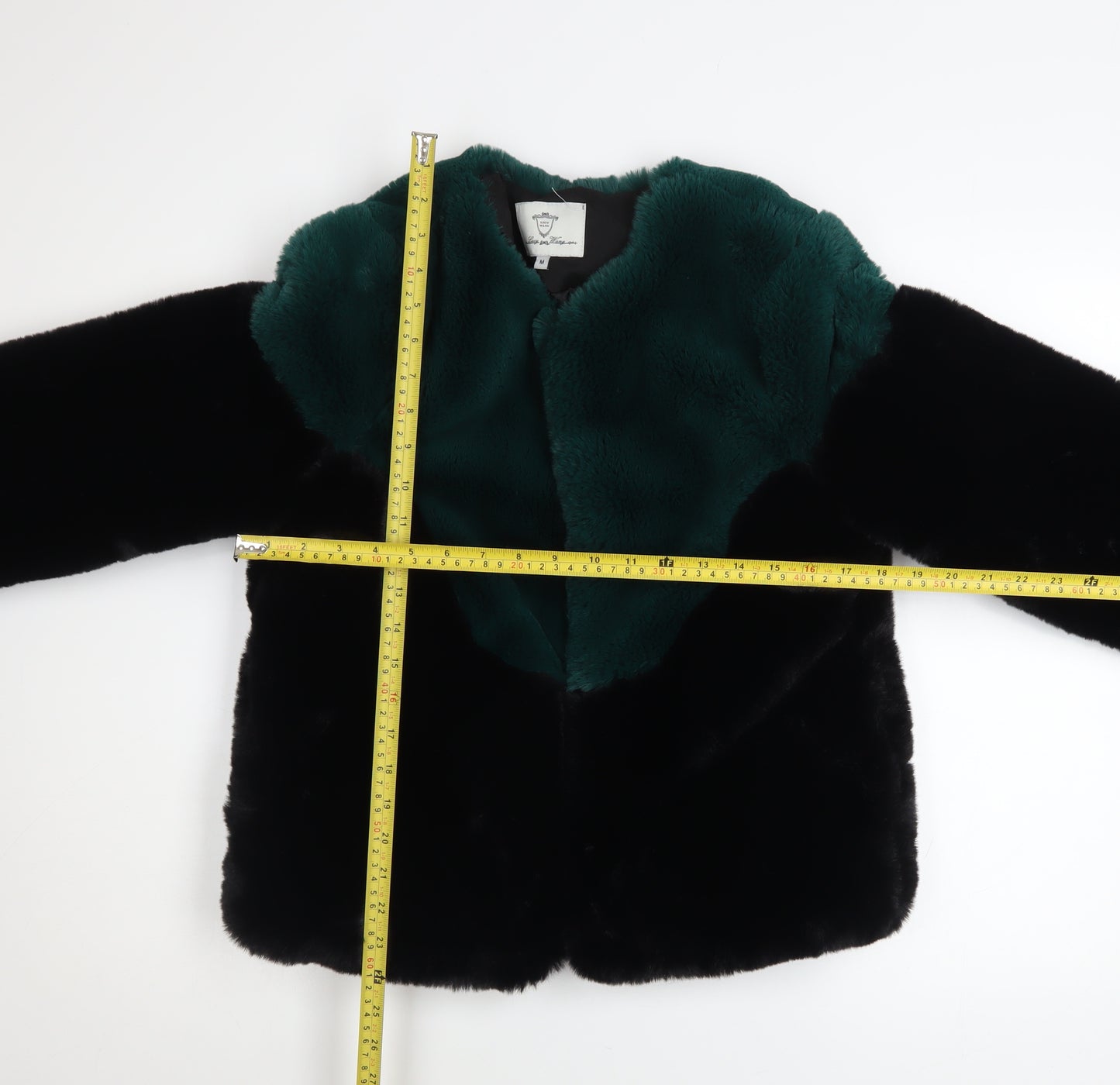 Lucy Wang Womens Black and Green Faux Fur Jacket Size M
