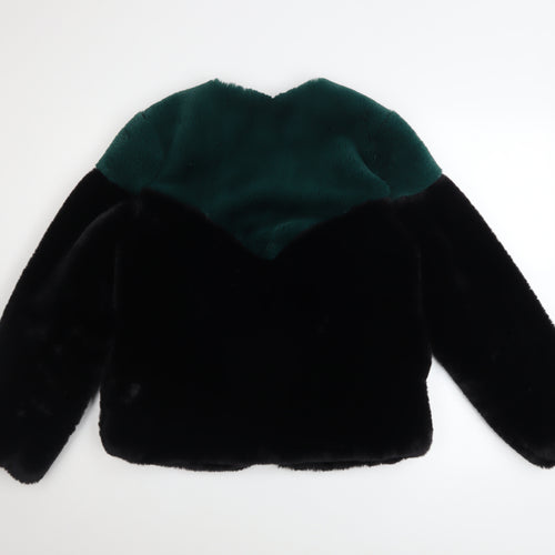 Lucy Wang Womens Black and Green Faux Fur Jacket Size M