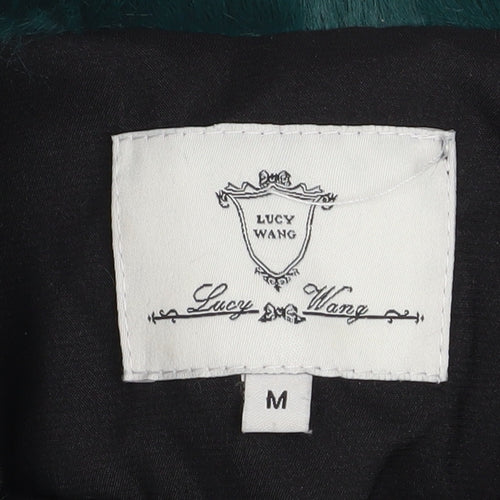 Lucy Wang Womens Black and Green Faux Fur Jacket Size M