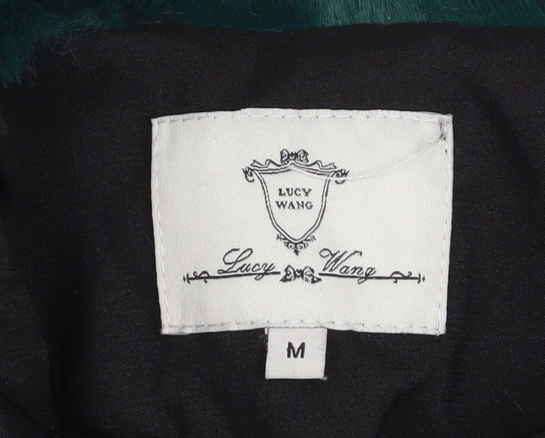 Lucy Wang Womens Black and Green Faux Fur Jacket Size M