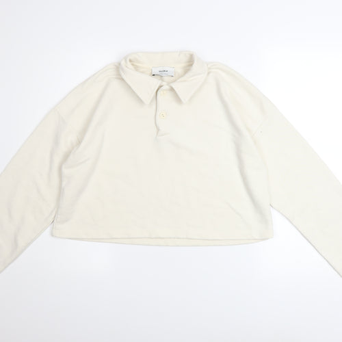 Pull & Bear Women's Ivory Henley Sweatshirt Medium Cotton Blend