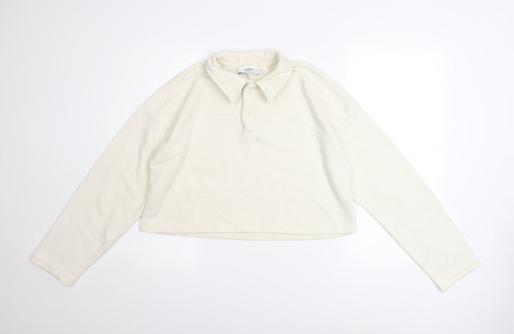 Pull & Bear Women's Ivory Henley Sweatshirt Medium Cotton Blend