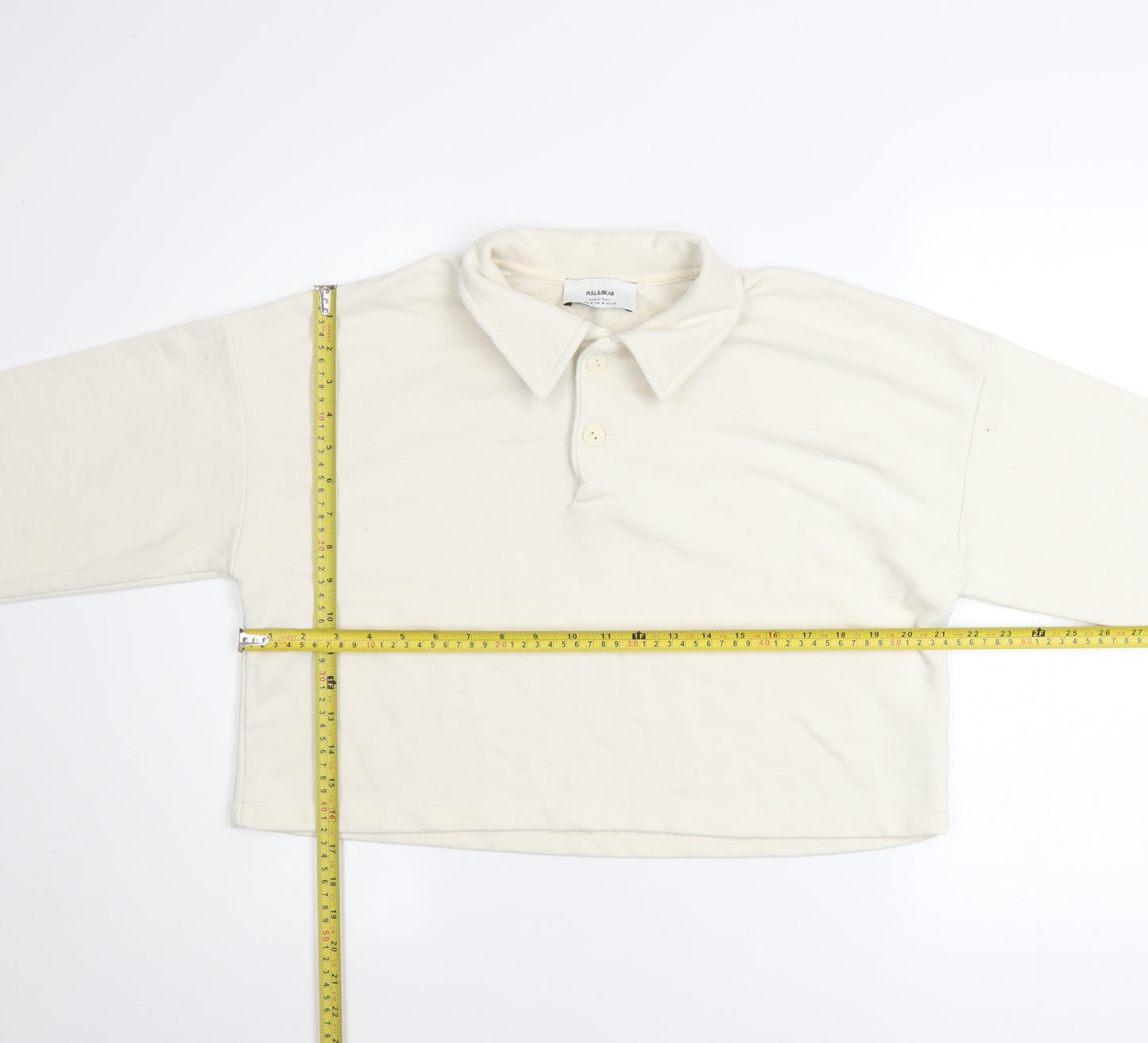 Pull & Bear Women's Ivory Henley Sweatshirt Medium Cotton Blend
