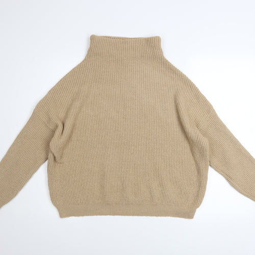 Dorothy Perkins Womens Beige Roll Neck Chunky Knit Jumper Size 10