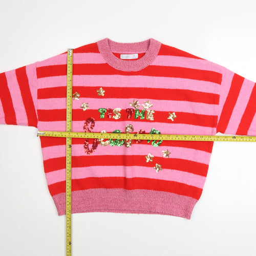 Primark Womens Red Pink Striped Sequin Christmas Jumper Size S