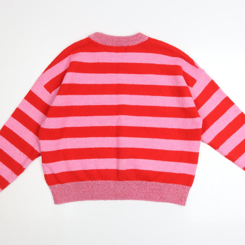 Primark Womens Red Pink Striped Sequin Christmas Jumper Size S