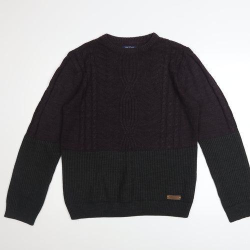 Threadbare Men’s Multicoloured Cable-Knit Crew Neck Jumper Size M