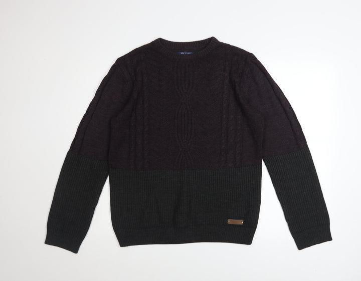 Threadbare Men’s Multicoloured Cable-Knit Crew Neck Jumper Size M