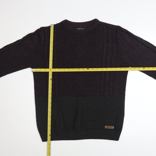 Threadbare Men’s Multicoloured Cable-Knit Crew Neck Jumper Size M