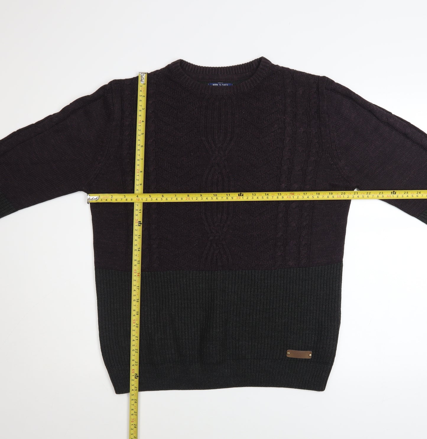 Threadbare Men’s Multicoloured Cable-Knit Crew Neck Jumper Size M