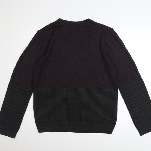 Threadbare Men’s Multicoloured Cable-Knit Crew Neck Jumper Size M