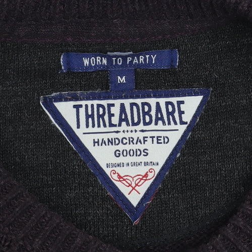 Threadbare Men’s Multicoloured Cable-Knit Crew Neck Jumper Size M
