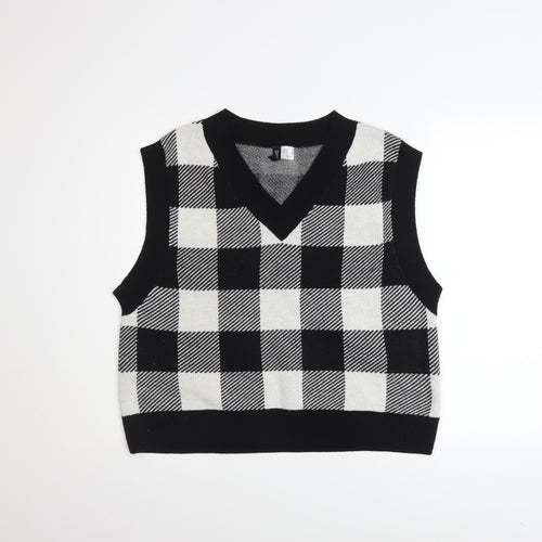 H&M Women’s Black Check Knit V-Neck Sleeveless Vest Jumper Size 12