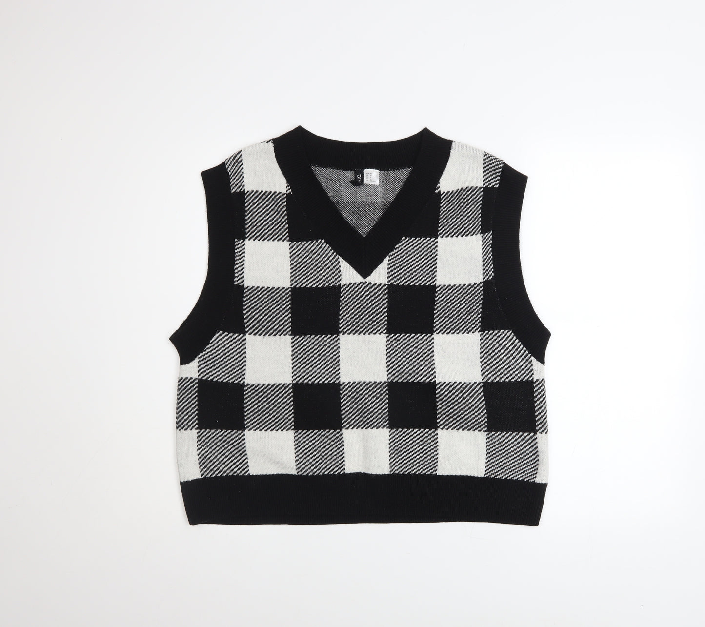 H&M Women’s Black Check Knit V-Neck Sleeveless Vest Jumper Size 12