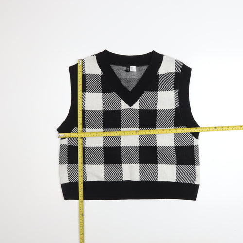 H&M Women’s Black Check Knit V-Neck Sleeveless Vest Jumper Size 12