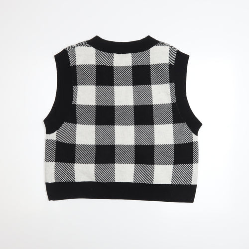 H&M Women’s Black Check Knit V-Neck Sleeveless Vest Jumper Size 12