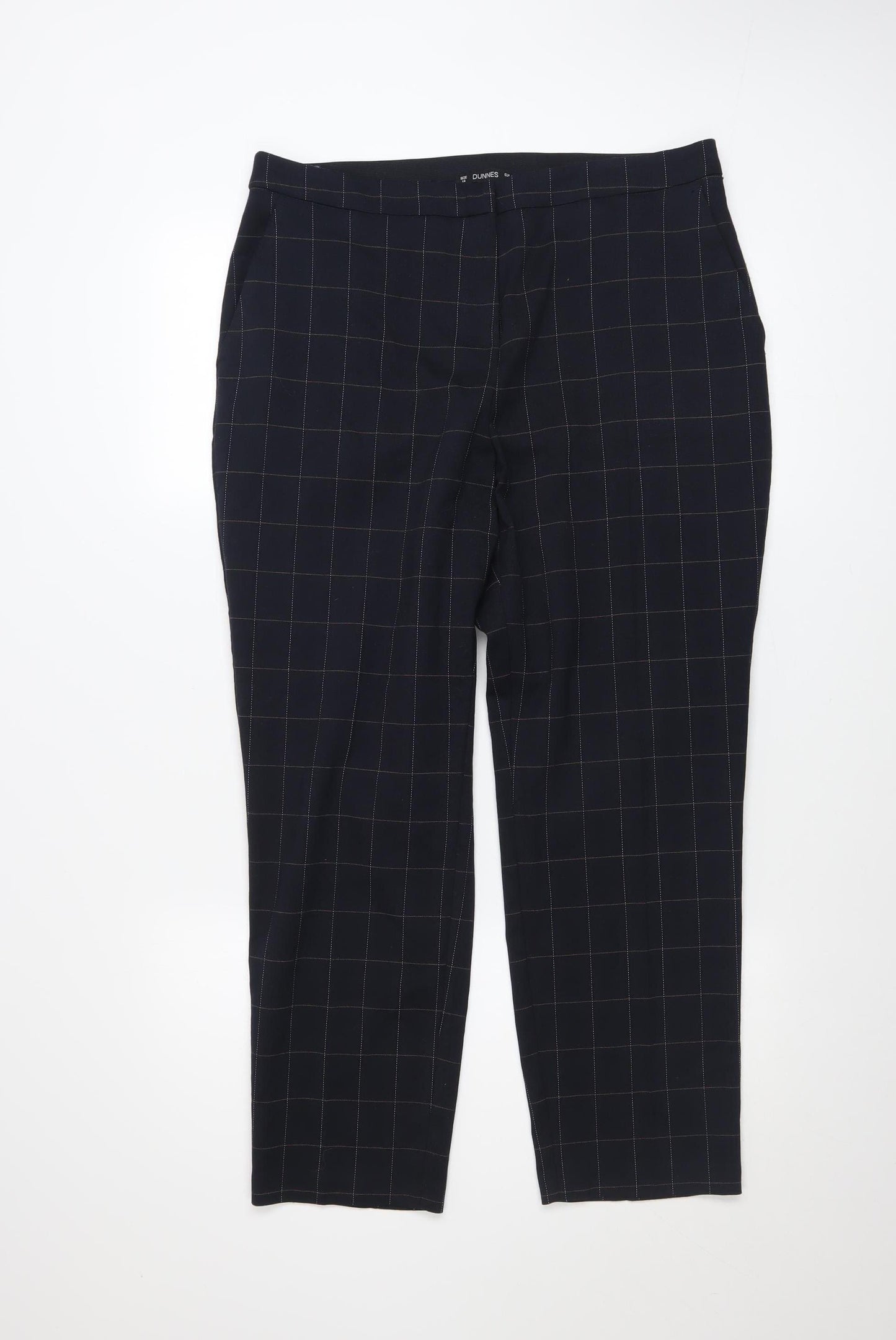 Dunnes Women's Black Check Trousers Size 14 Regular Fit Workwear