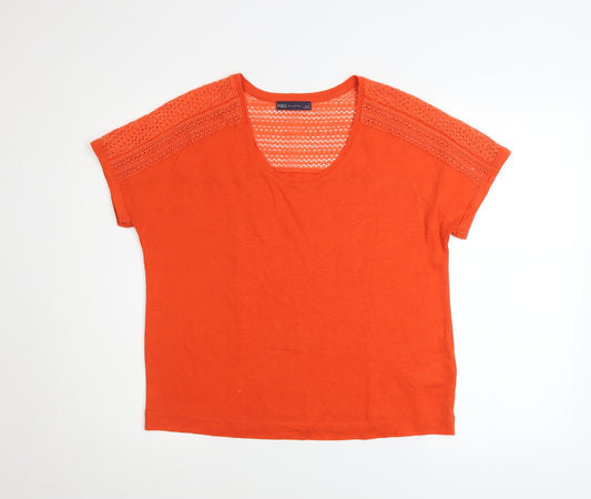 Marks and Spencer Women’s Orange Linen Blend Crochet Sleeve T-Shirt Size 12