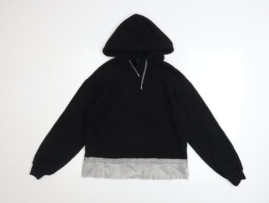 River Island Women’s Black Sequin Hem Hooded Pullover Hoodie Size S