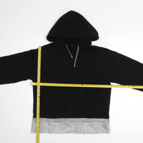 River Island Women’s Black Sequin Hem Hooded Pullover Hoodie Size S