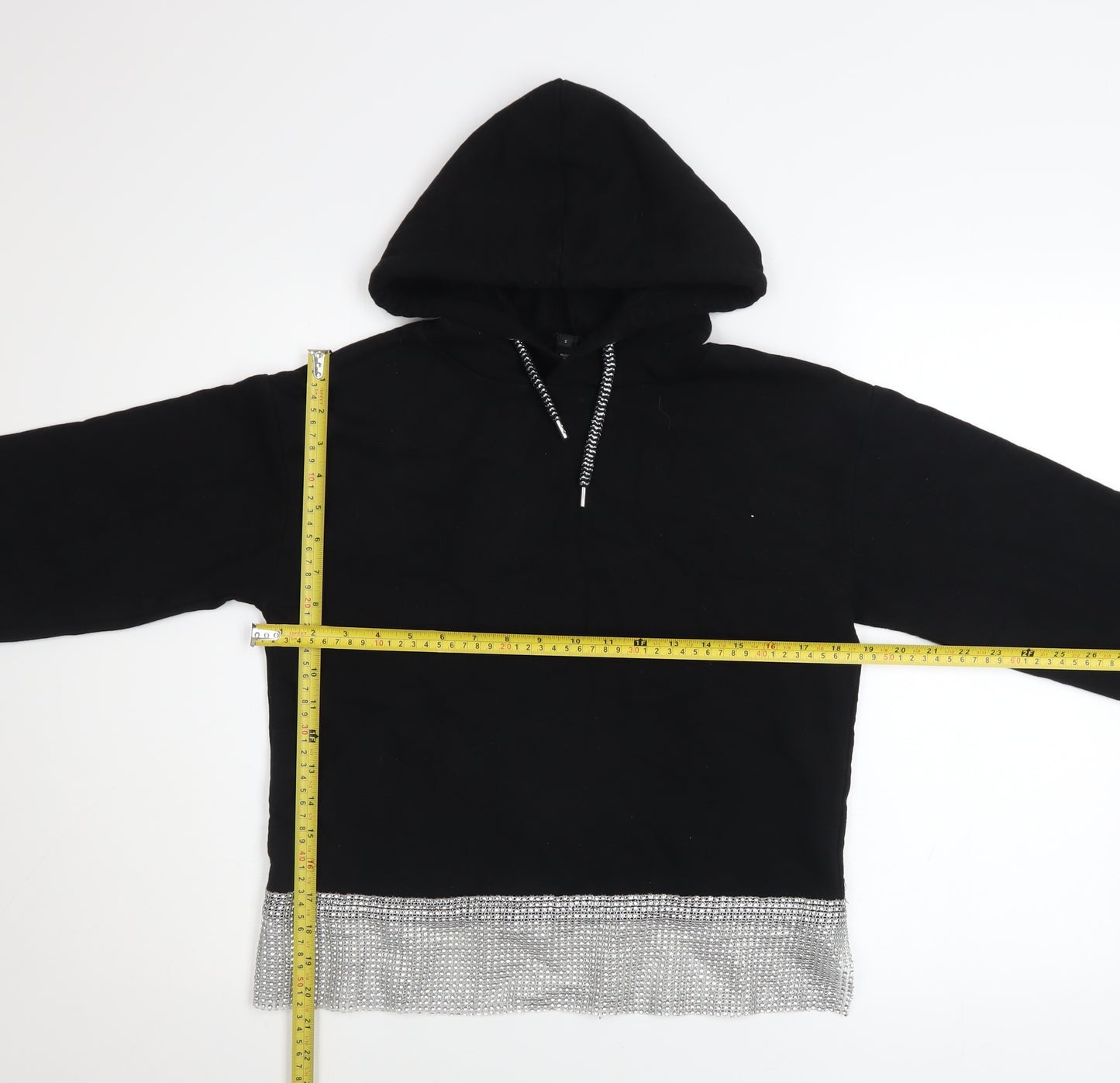 River Island Women’s Black Sequin Hem Hooded Pullover Hoodie Size S