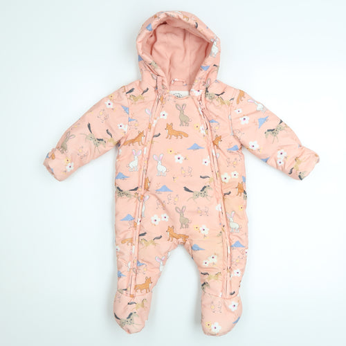 Marks and Spencer Unisex Baby Pink Animal Print Hooded Snowsuit 3-6 Months