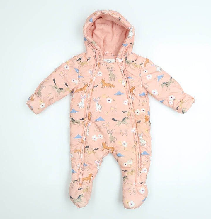Marks and Spencer Unisex Baby Pink Animal Print Hooded Snowsuit 3-6 Months