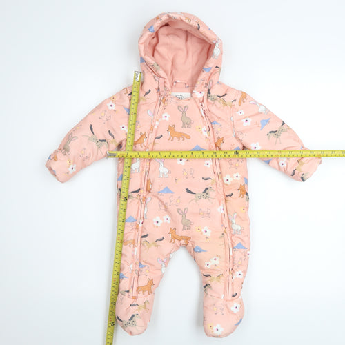 Marks and Spencer Unisex Baby Pink Animal Print Hooded Snowsuit 3-6 Months