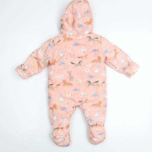 Marks and Spencer Unisex Baby Pink Animal Print Hooded Snowsuit 3-6 Months