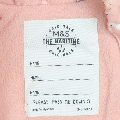 Marks and Spencer Unisex Baby Pink Animal Print Hooded Snowsuit 3-6 Months