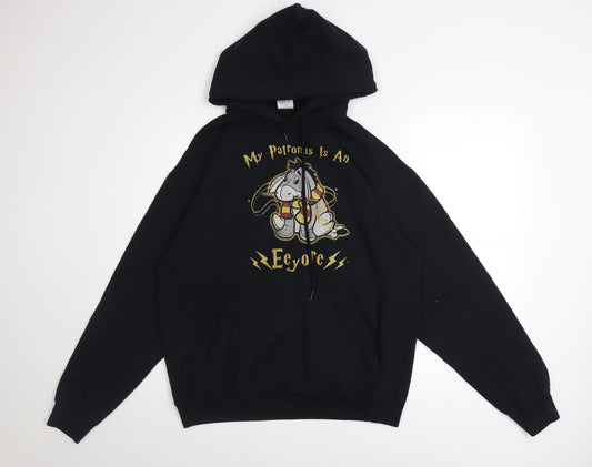 Jerzees Womens Black Eeyore Hoodie Large Graphic Print Pullover