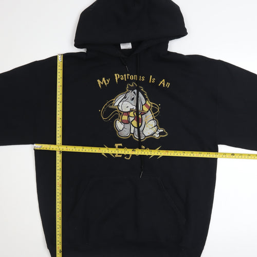 Jerzees Womens Black Eeyore Hoodie Large Graphic Print Pullover