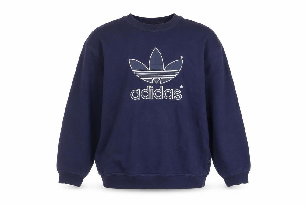Front view of Adidas Teens Blue Crew Neck Logo Pullover Sweatshirt, size 164