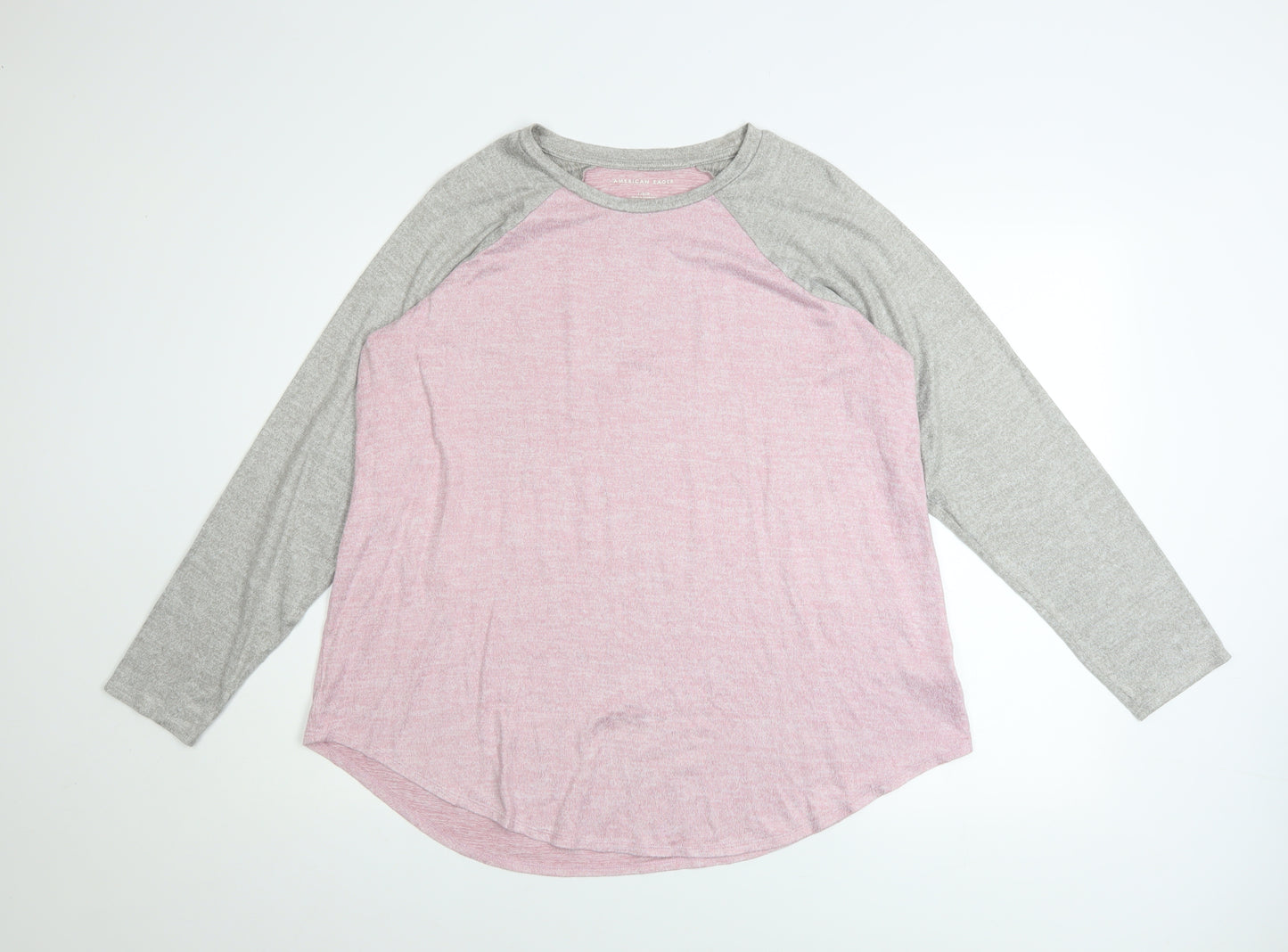 American Eagle Women's Pink & Grey Raglan Sweatshirt Size L