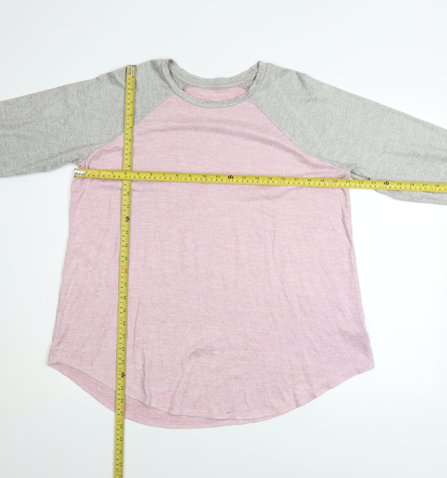 American Eagle Women's Pink & Grey Raglan Sweatshirt Size L