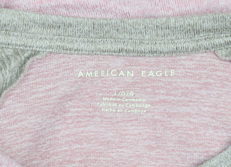 American Eagle Women's Pink & Grey Raglan Sweatshirt Size L