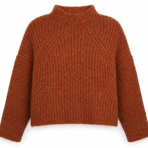 Bershka Women Brown Mock Neck Chunky-Knit Wool Blend Jumper Size S